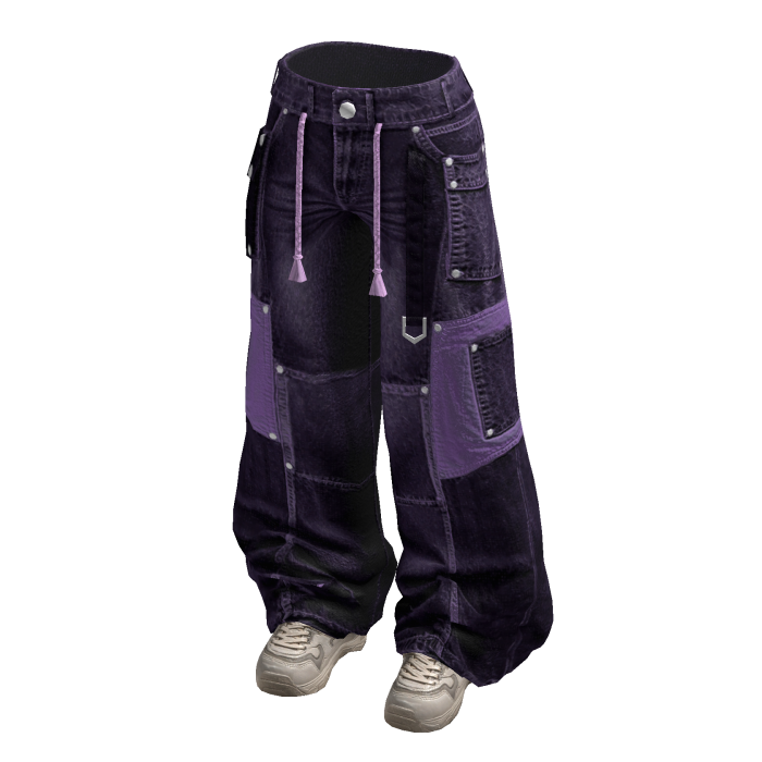 Baggy Cargo Pants with Contrast Pockets (Purple)