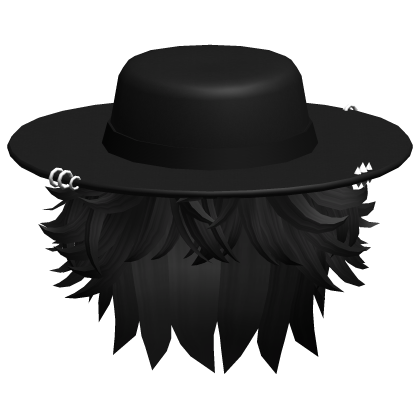 Messy Black Hair w/ Wide Brim Hat