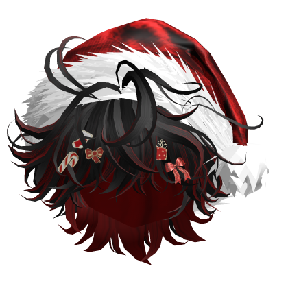 Messy Hair w/Christmas Santa Hat (Black&Red)
