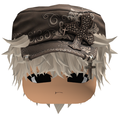 Blonde Messy Anime Hair w/ Brown Cadet Cap