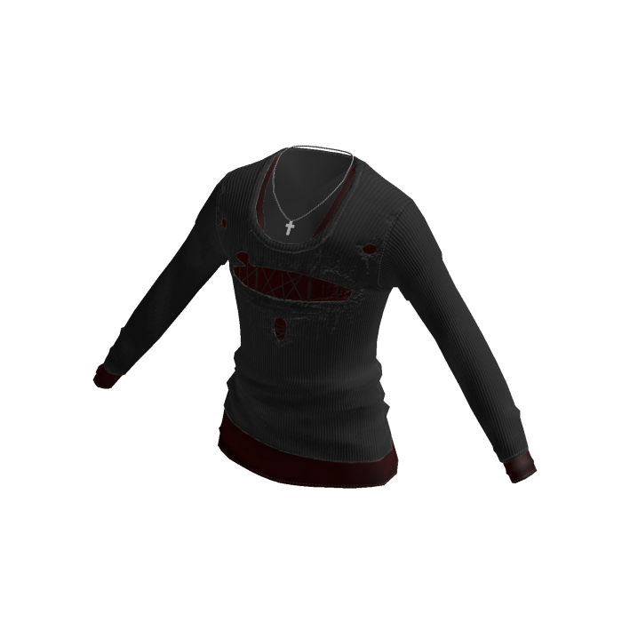 Ripped Ribbed Top w/ Necklace (Grey)
