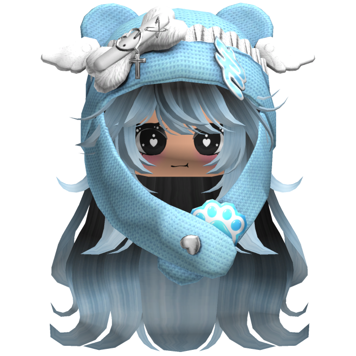 Cute Long Black and blue hair Cap Cat Y2k