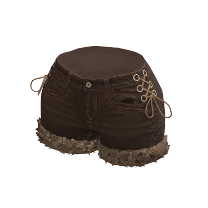 Brown Y2K Fur Trim Denim Shorts