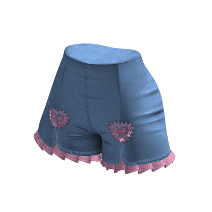 Denim wide leg shorts ruffled Pink blue thumbnail
