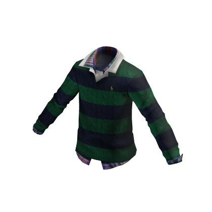 Striped Cable-Knit Rugby Sweater