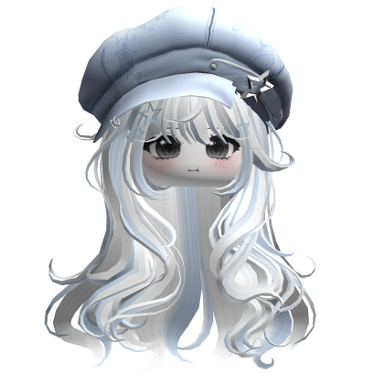 Short Wolfcut & Beret W/ Face (White&Blue)