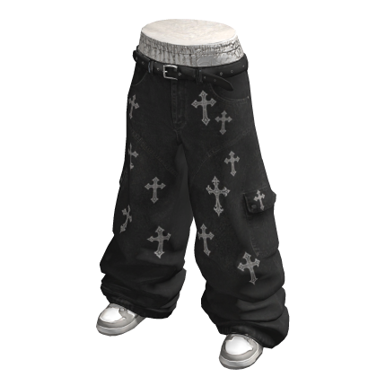 Washed Cross Baggy Cargo Pants w Boxers & Sneakers thumbnail