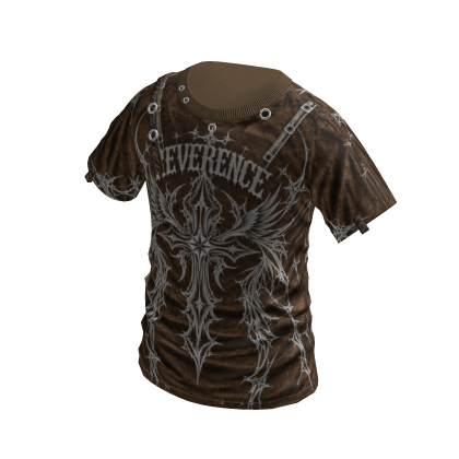 Y2K Winged Cross Graphic T-Shirt (Brown)