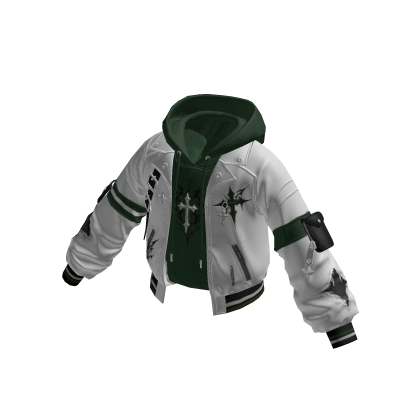 Goth Cross Jacket w/ Hoodie (White N Green)