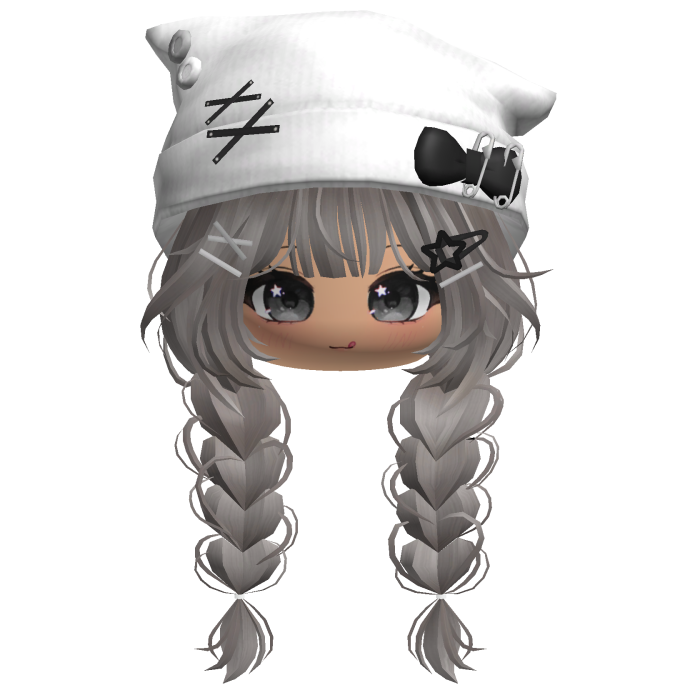 🍀Cute Girl Braided w/Cat Beanie(Ash&White)