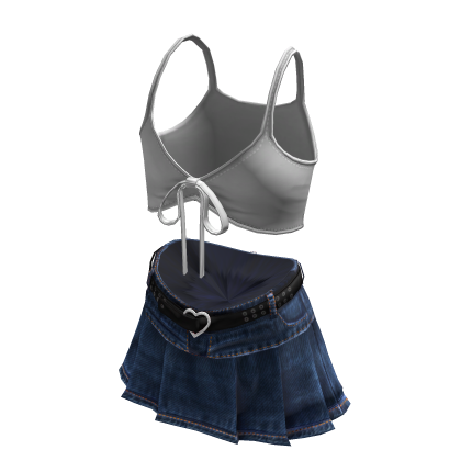 BB Y2K Urban Denim Skirt & Tied Crop Dark Denim