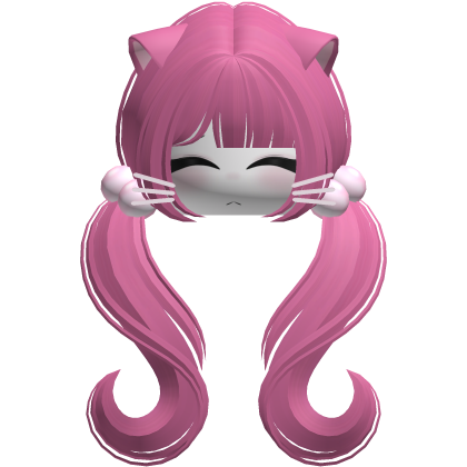 ♡ moe face wavy pigtails w cat ears (hot pink)