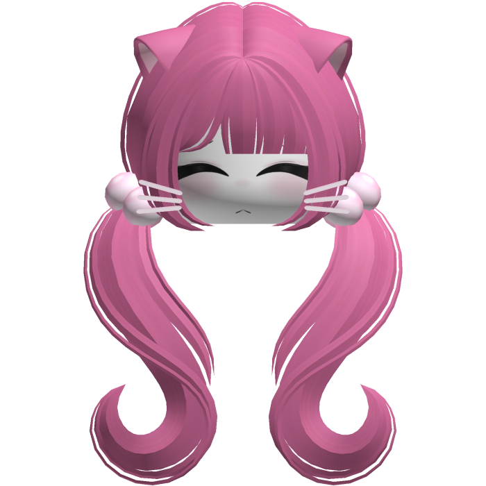 ♡ moe face wavy pigtails w cat ears (hot pink)