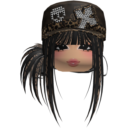Gyaru Side Bun Hair w/ Cheetah Cap & Earrings