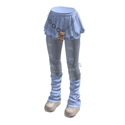 Kawaii Bow Skirt Leggings w/ Leg Warmers (Blue)