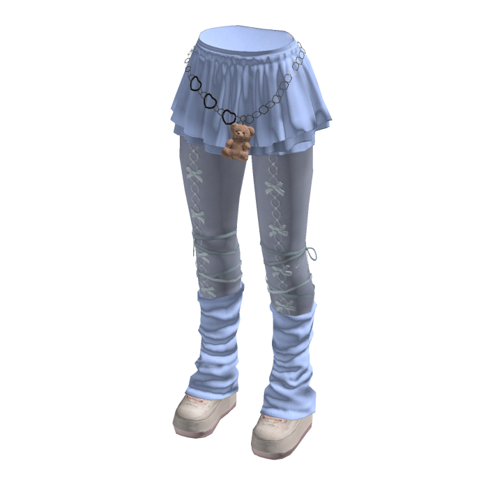 Kawaii Bow Skirt Leggings w/ Leg Warmers (Blue)