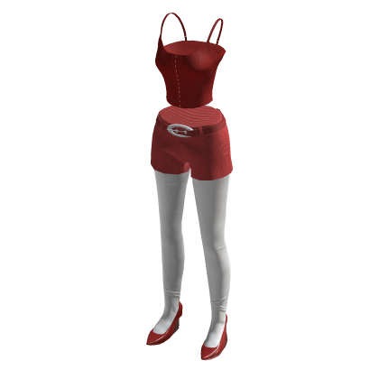 Y2K Office Siren Red Corset Shorts Stocking Outfit thumbnail