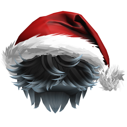 Messy Fluffy Black and Blue Hair a Santa Hat Y2k