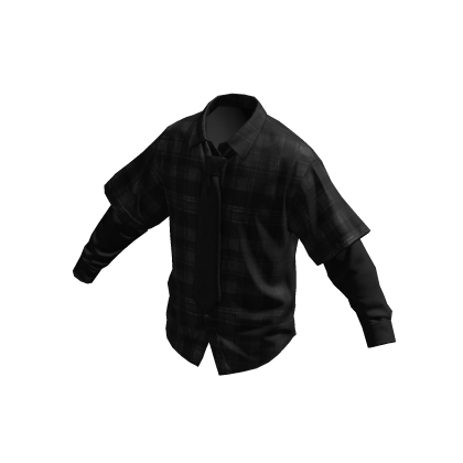 Black Plaid Layered Overshirt w/ Black Tie