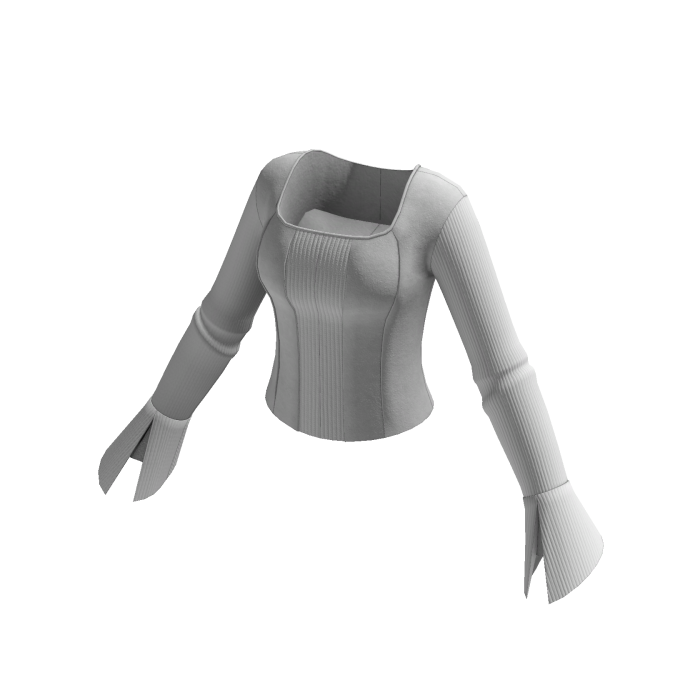Square Neck Top w/ Flared Cuffs (White)