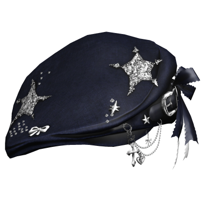 Navy Gothic Star Beret w / Bow & Chains