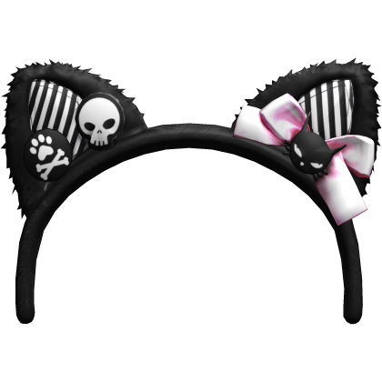 Emo Pink Bow W Figures & Black Fur Cat Headband 