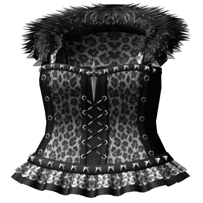 gothic white leopard emo dress w black fur hood Roblox item