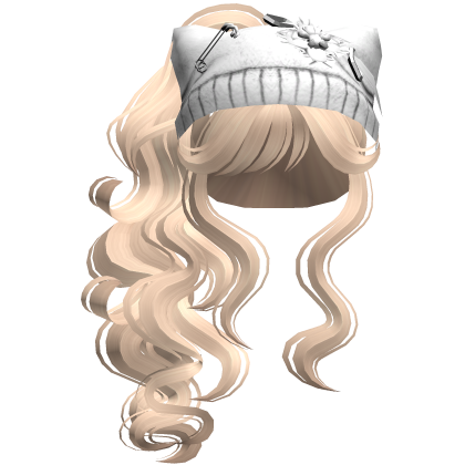 White Cat Beanie Y2K Curly Ponytail Hair Blonde Roblox item