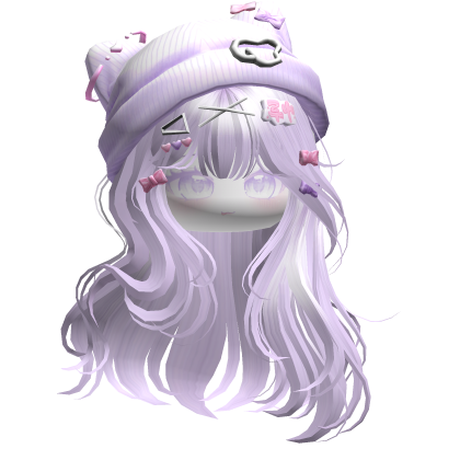Cute Anime Girl Hair w/Cat Beanie (Lavender) Roblox item