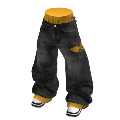 💗Y2K DOUBLE-LAYER RIPPED BAGGY JEANS_B/YELLOW thumbnail