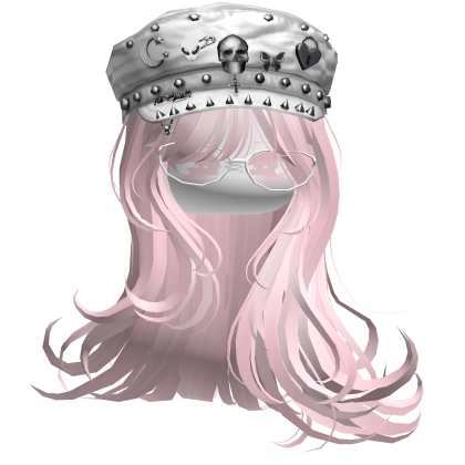 Emo Vamp Hair w/Skull Beret (Light Pink) Roblox item