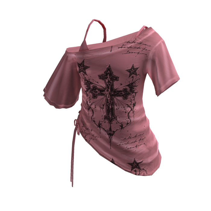 Goth Cross Print Wrap Crop Top (Pink)