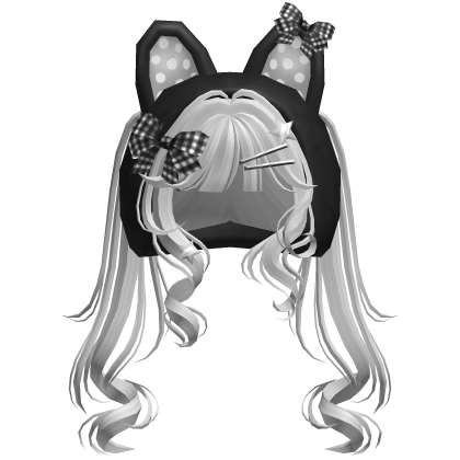 Cute Emo Curly Kitty Ear Pigtails w/ Hood Silver