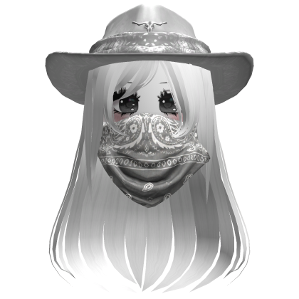 White Cowgirl Hat with Mask + Neck Scarf