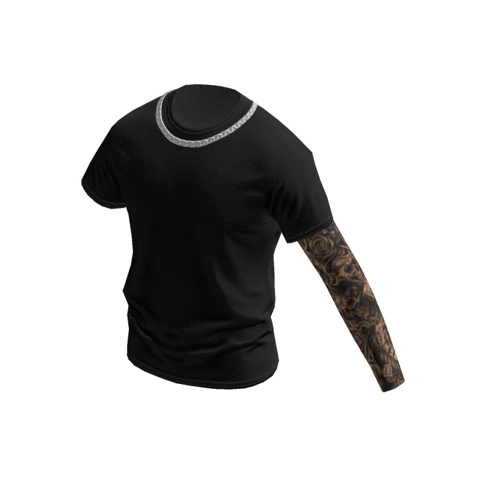 Black Shirt w/ One Arm Tattoo Sleeve & Chain