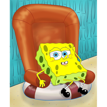 spongebob is on the chair