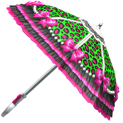 Hime Scene Leopard Ruffle Bow Parasol Pink Green 