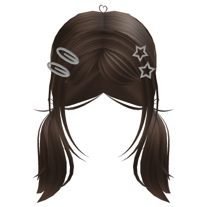 Cute Moe Pigtails w Hairclips Brown Roblox item
