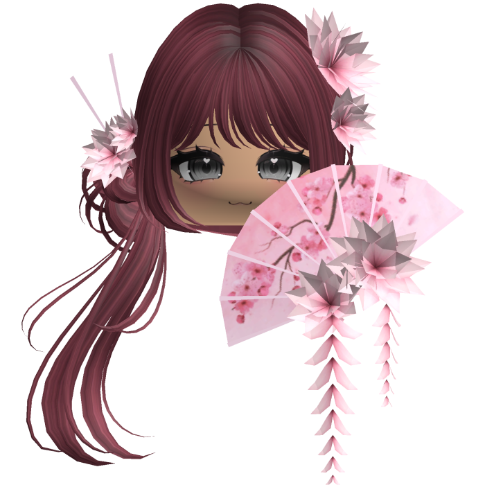 Side Ponytail w/ Cherry Blossoms & Fan
