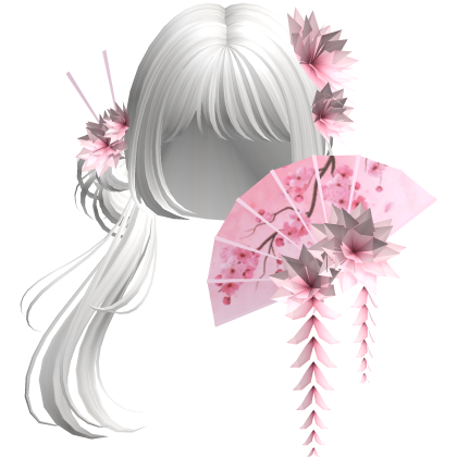 Side Ponytail w/ Cherry Blossoms & Fan