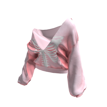 Skeleton Pullover Baggy Hoodie Pink
