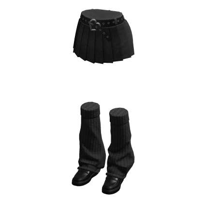 ℛ Y2K Black Mini Pleated Denim Skirt w/ Boots thumbnail