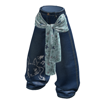 NW Cute Baggy Blue Jeans w/ Tied Waist Cloth