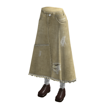Y2K Denim Maxi Skirt w/ Shoes & Socks (Yellow)