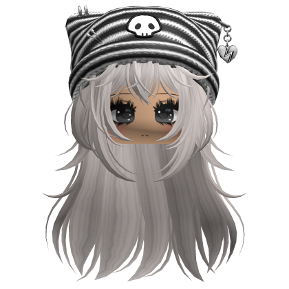 Emo Kawaii Skull Beanie W/ Wolfcut Silver V2