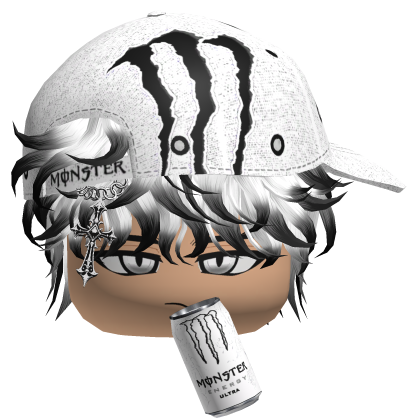White Monster Energy Y2k Emo Boy Messy Hair Black Roblox item