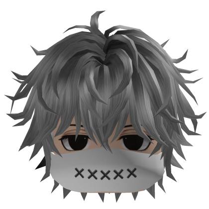 Fluffy Anime Hair w/ Mask (Gray)