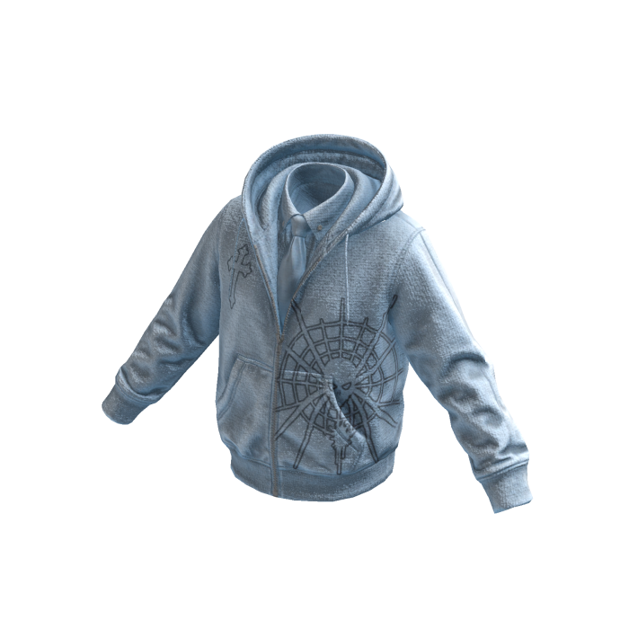 Sky-Blue Spiderweb Skull Hoodie w/ Tie