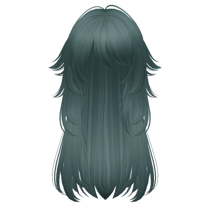 long fluffy anime hair with tufts (dark teal)