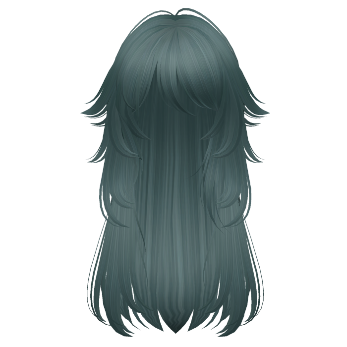 long fluffy anime hair with tufts (dark teal)